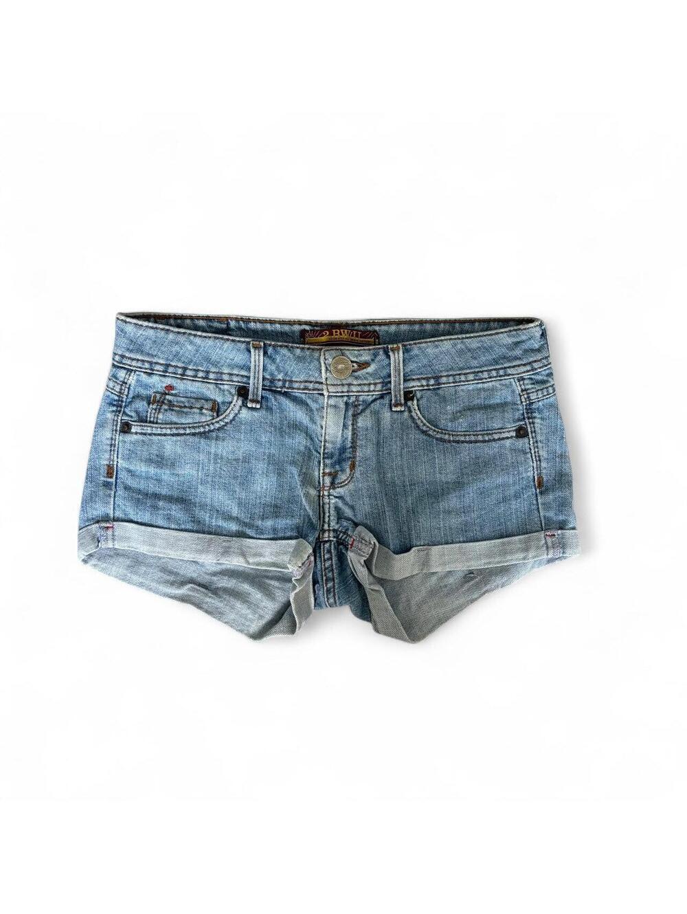 Vintage 2BWYU Low Rise Cuffed Denim Shorts Size 3 Y2K Light Wash Micro Short